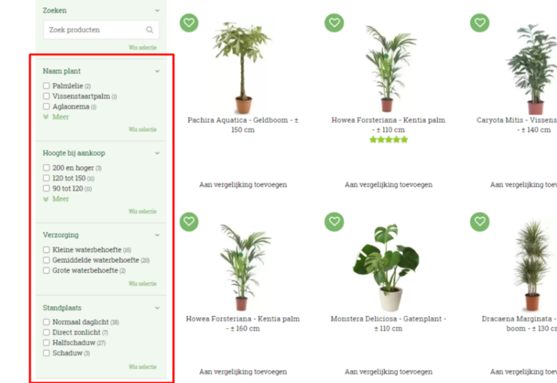 Plantendatabase filters