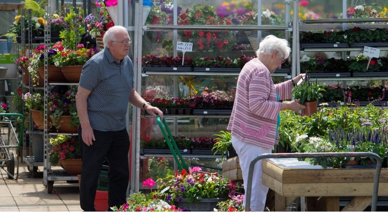 senioren in het tuincentrum