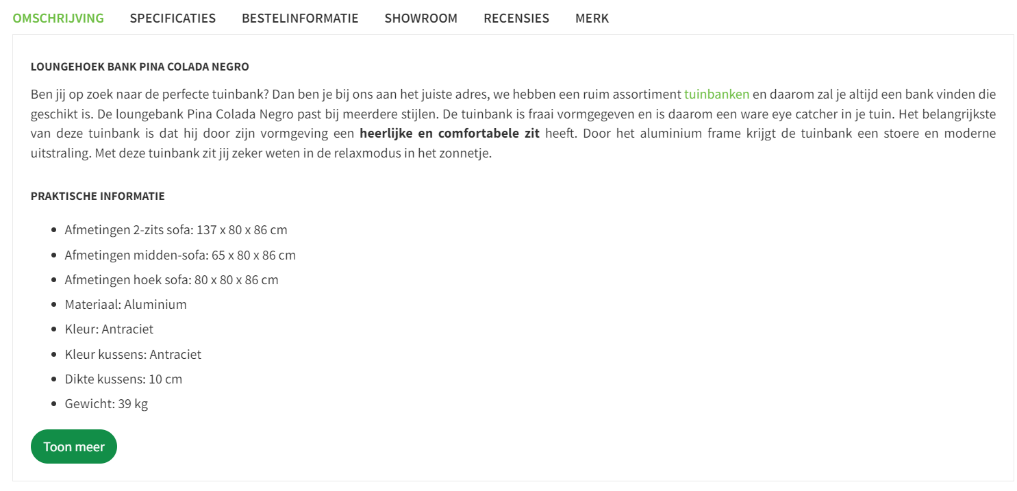 Productomschrijving webshop