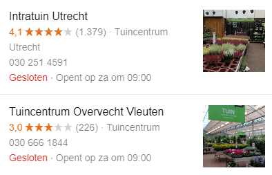 Tuincentra vergelijken op basis van reviews